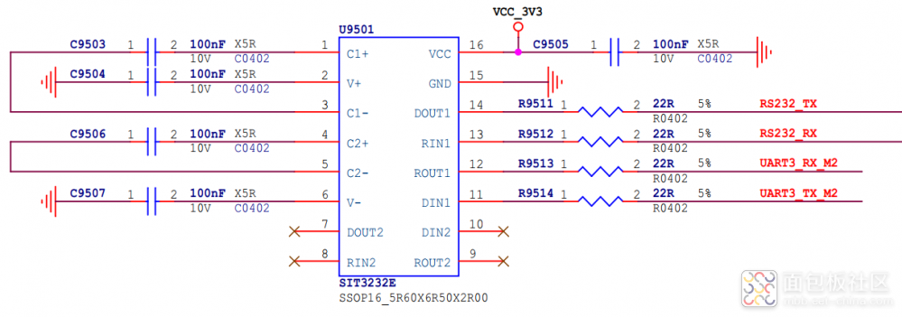 RS232接口电平转换与端接电阻电路
