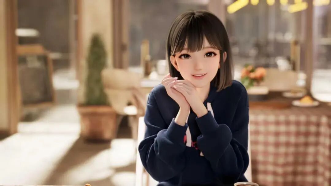 Ria咖啡馆托腮半身像,温馨休闲氛围