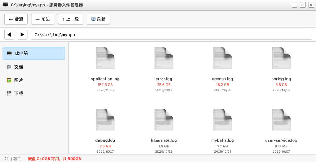 日志文件占满磁盘截图