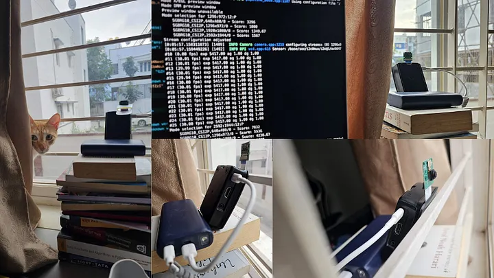 多个工作空间视角：猫咪、笔记本电脑、电子设备