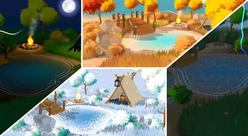 四季变换的3D露营场景效果图