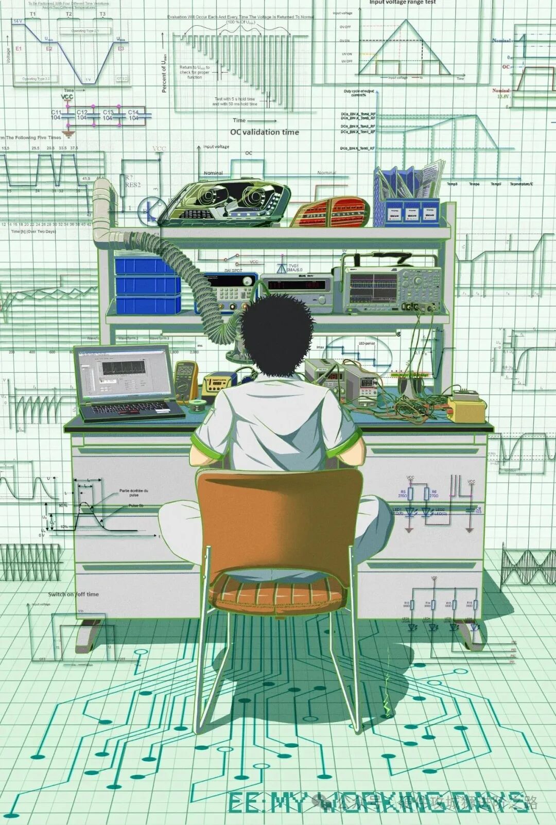 硬件工程师工作场景插画