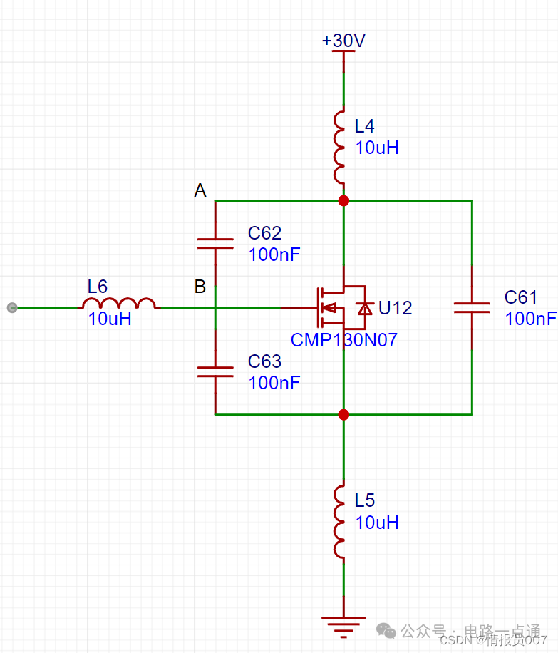 带寄生电感和电容的MOSFET等效电路