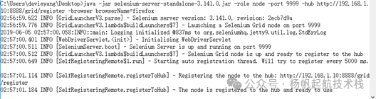 启动 Firefox Node 节点的命令行日志