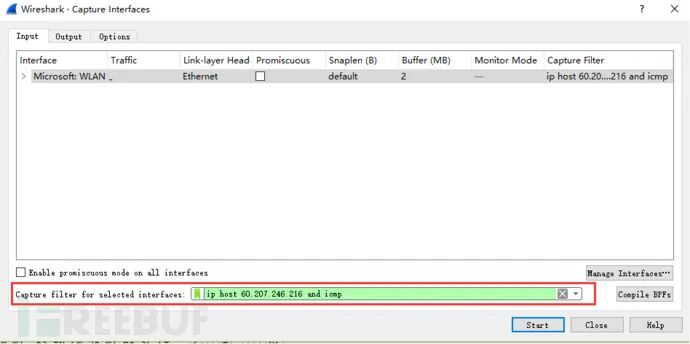 Wireshark Capture Interfaces中配置捕获过滤条件