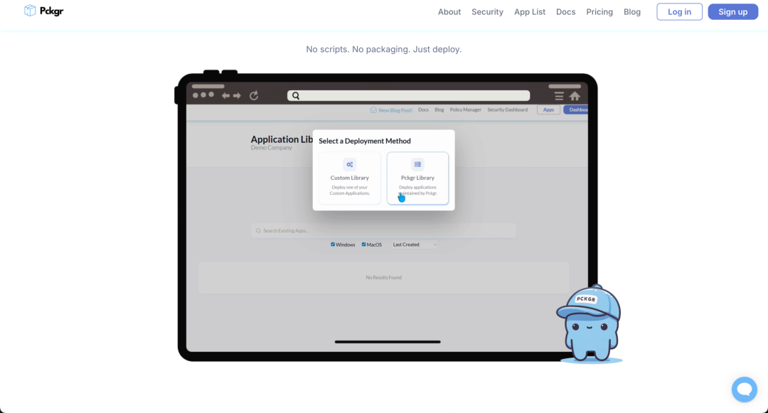 Pckgr网站应用库与部署选择界面