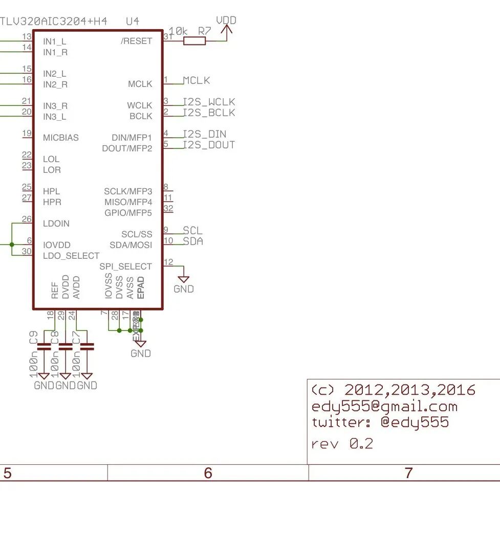 TLV320AIC3204音频Codec引脚连接原理图