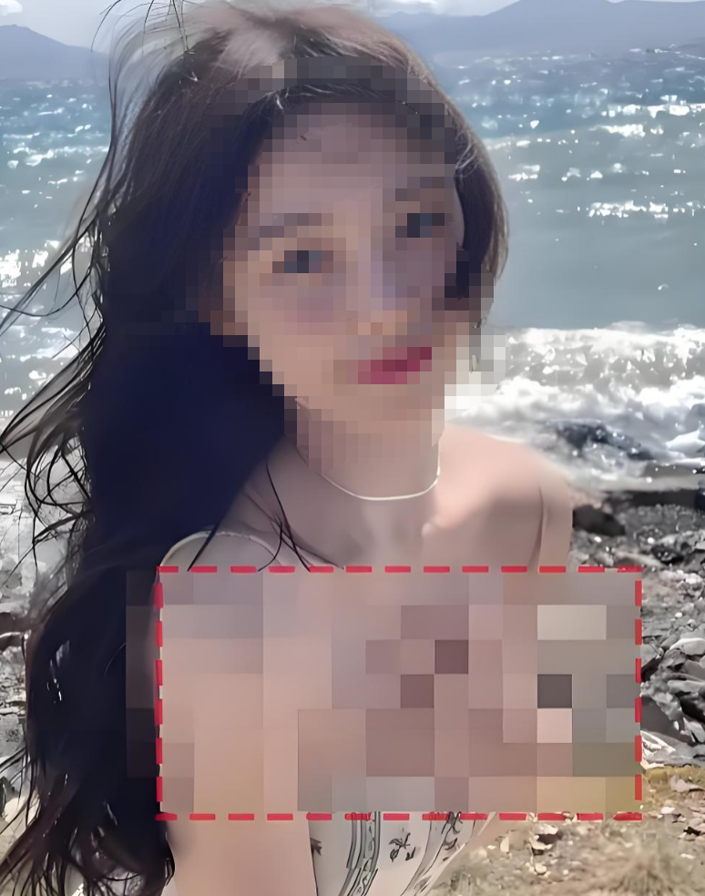 海边人物的隐私部位被像素化处理