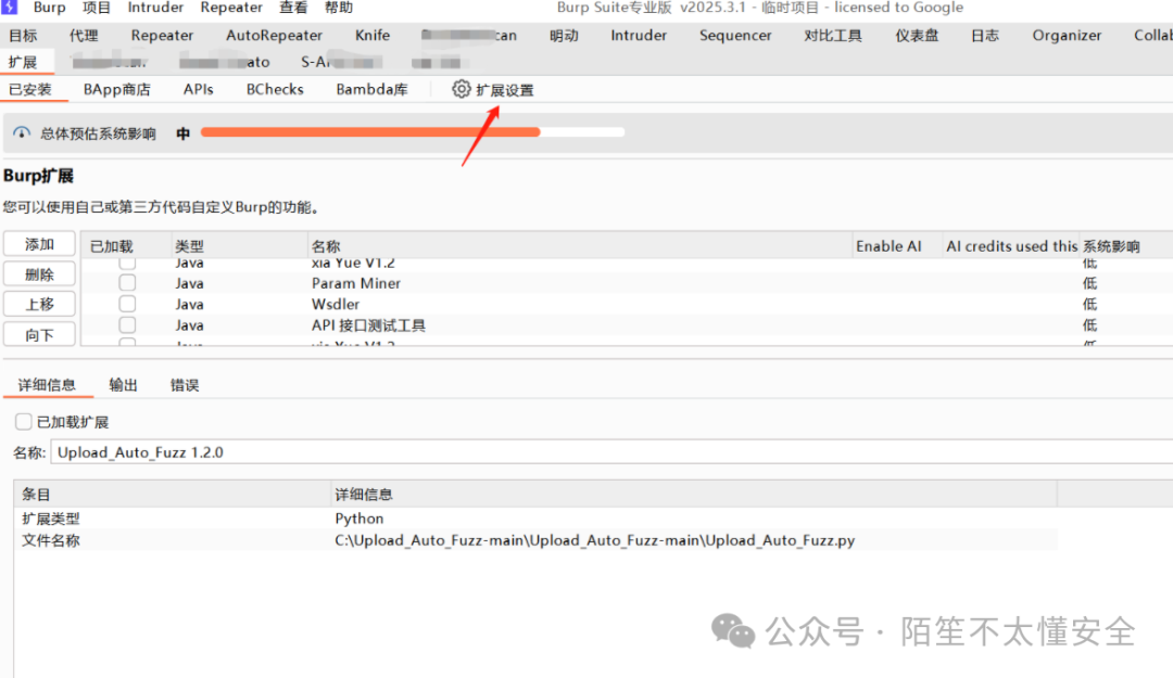 Burp Suite Extender 扩展管理界面