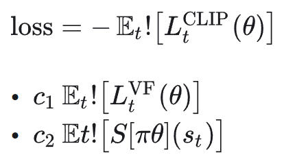 PPO损失函数的负期望形式,包含三项