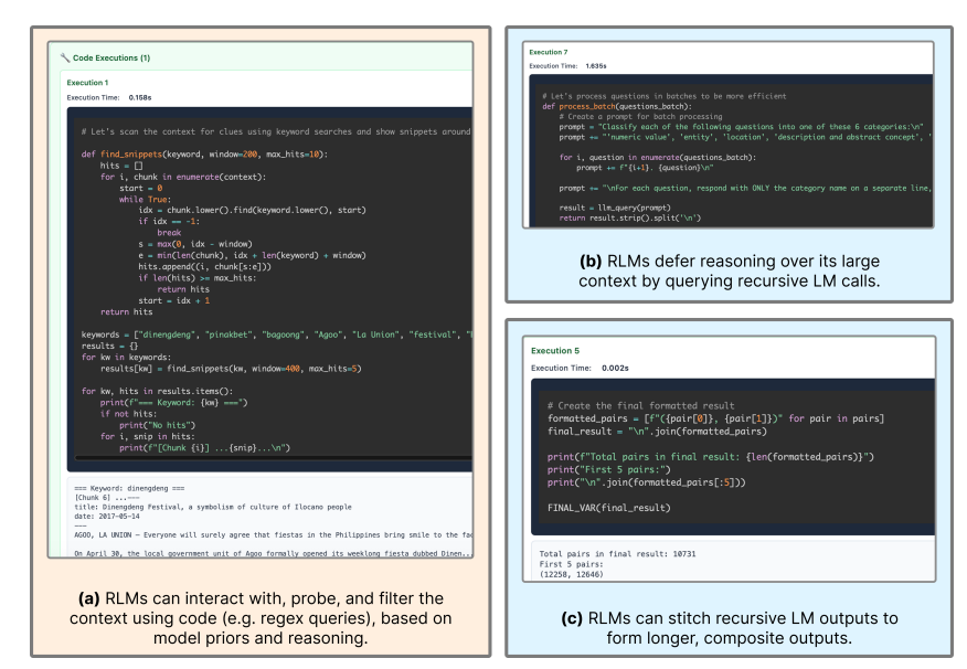 RLM三种代码执行模式的示例图