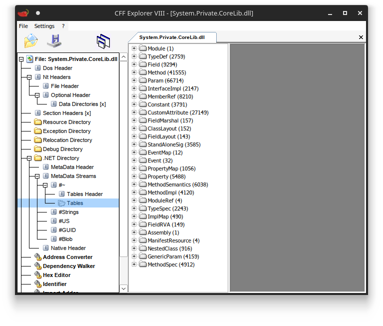 CFF Explorer 查看 System.Private.CoreLib.dll 的元数据表