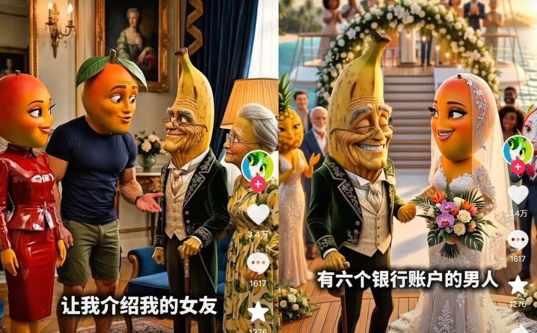 芒果角色与老年香蕉角色结婚的剧情画面