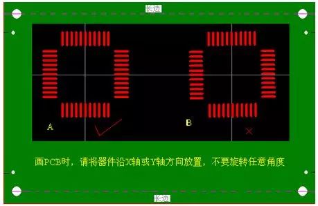 器件应沿X或Y轴方向放置,禁止旋转任意角度
