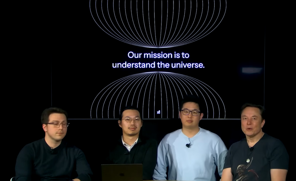 xAI团队旧照，左起为Igor Babuschkin， Jimmy Ba， 吴宇怀， Elon Musk