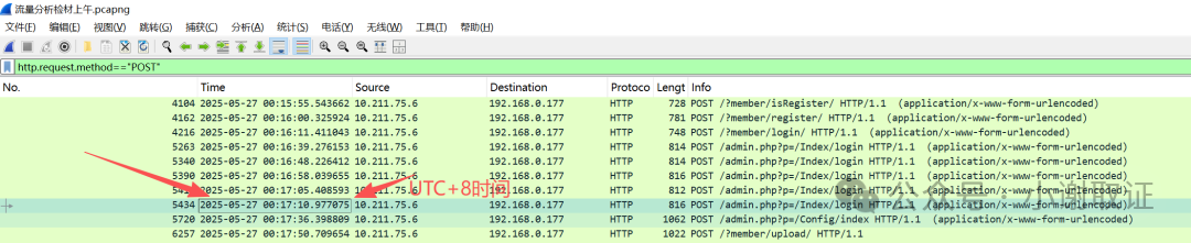 包含登录请求时间戳的流量列表