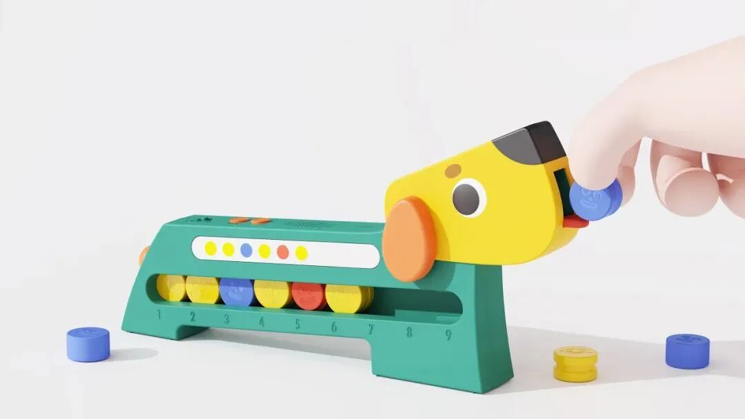 将积木放入数字小狗玩具