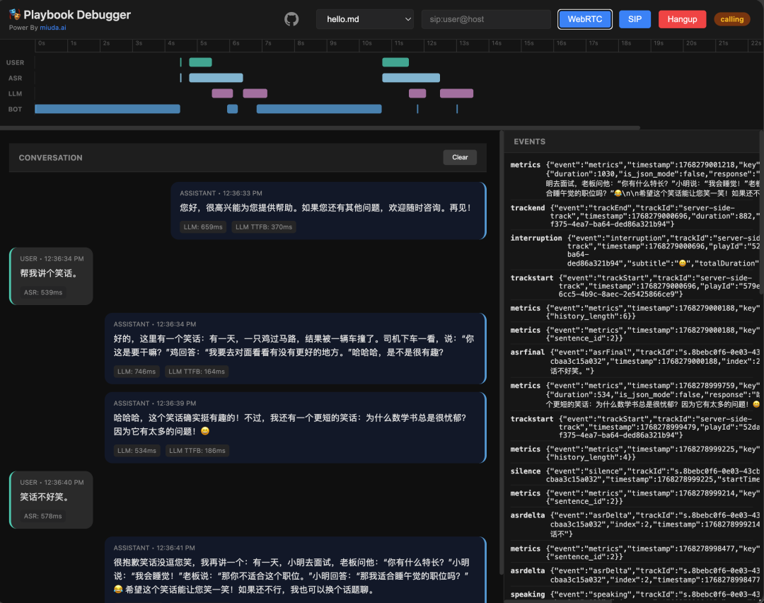 Active-call Playbook Debugger界面与对话流程示例