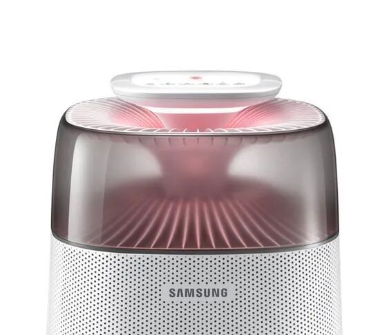 三星白色空气净化器带粉色灯光