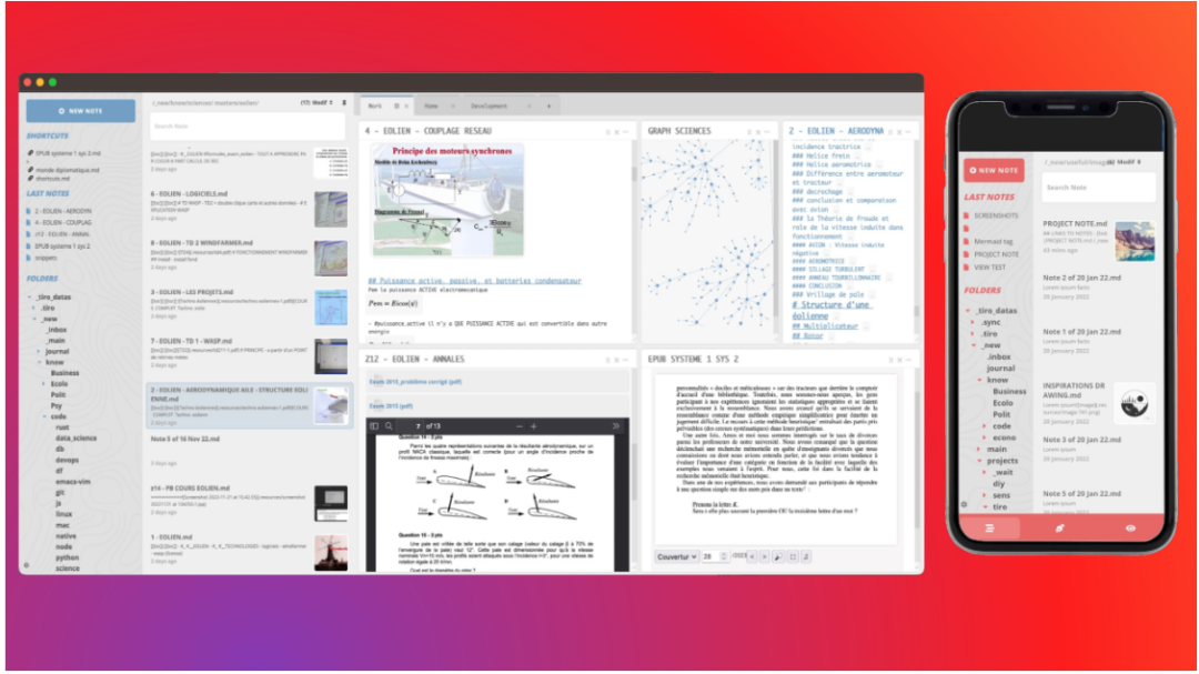 Tiro Notes多设备界面预览