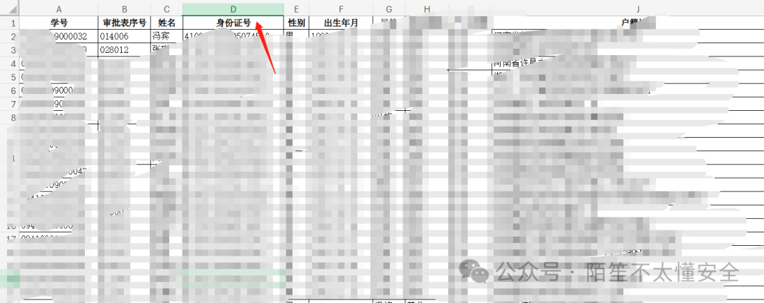 包含身份证号等详细信息的表格截图