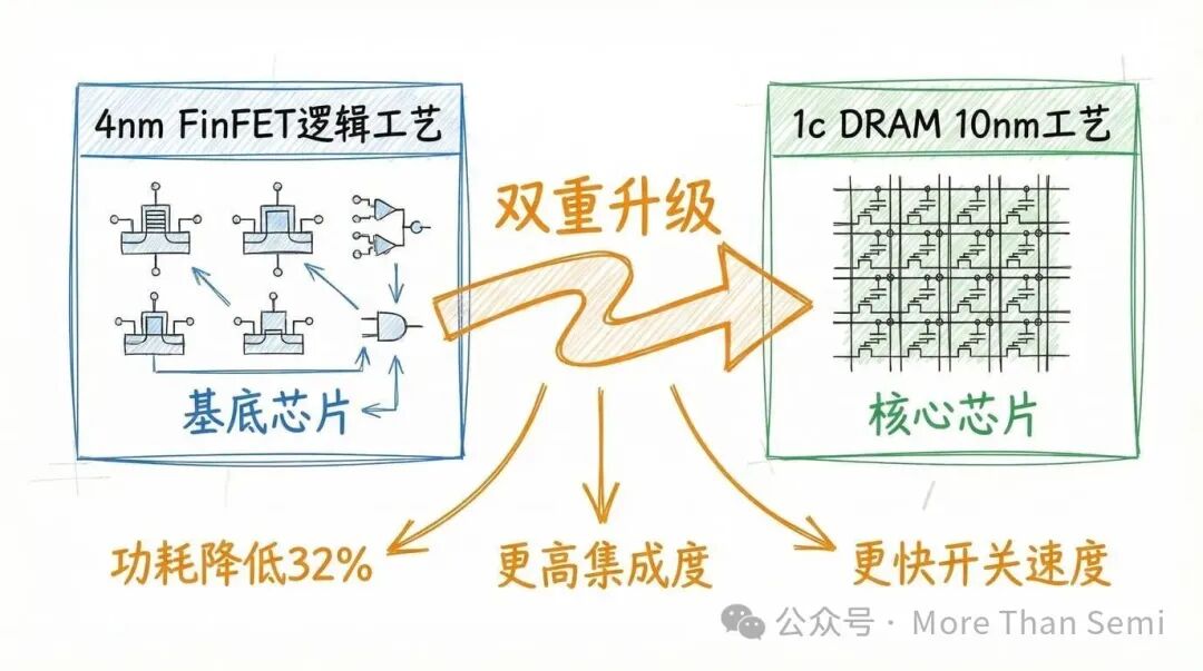 HBM4基底与核心芯片工艺双重升级示意图