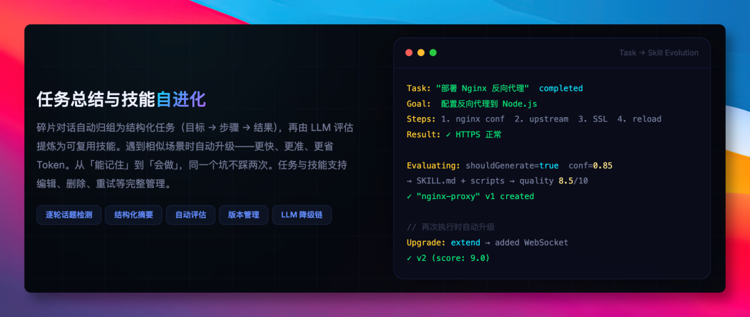 任务总结与技能自进化界面
