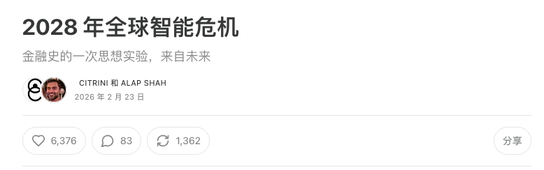 社交媒体帖子“2028年全球智能危机”