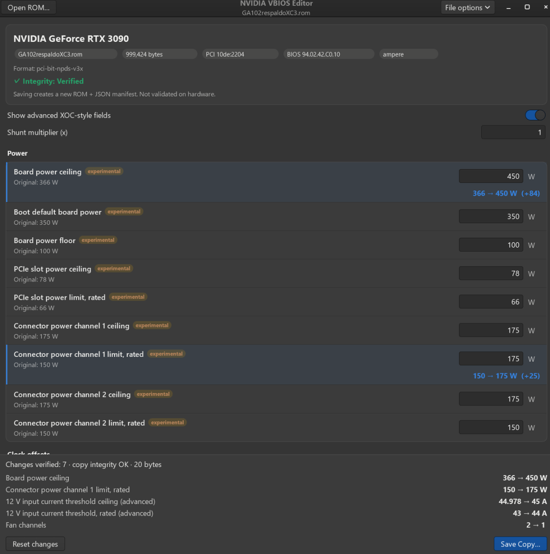 NVIDIA VBIOS Editor 编辑 RTX 3090 功耗与风扇参数