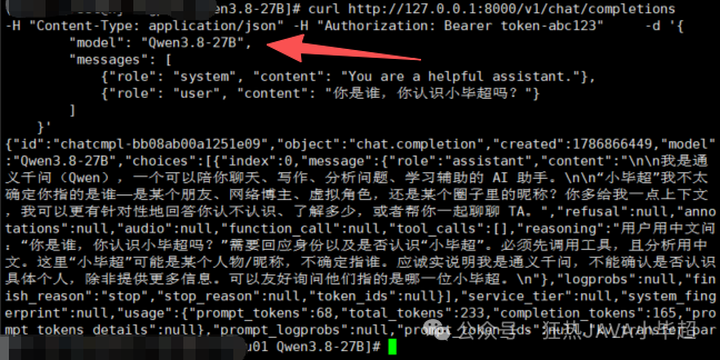 curl OpenAI 协议接口测试结果