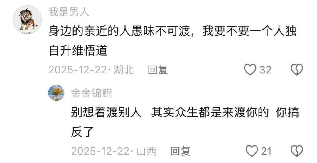 评论区截图：用户询问是否要独自“升维悟道”，另一用户回复