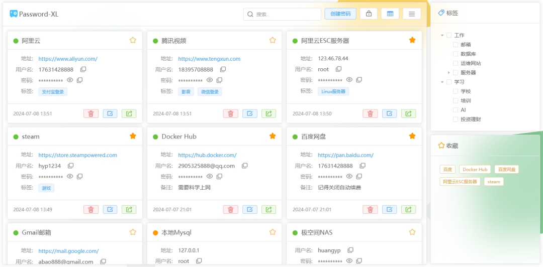 Password-XL 卡片视图界面