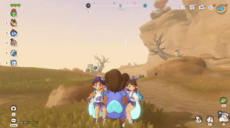 动画:两名玩家共同骑乘大型精灵在开放世界中旅行