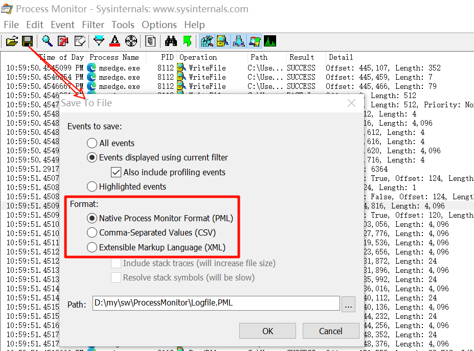 Process Monitor日志保存对话框