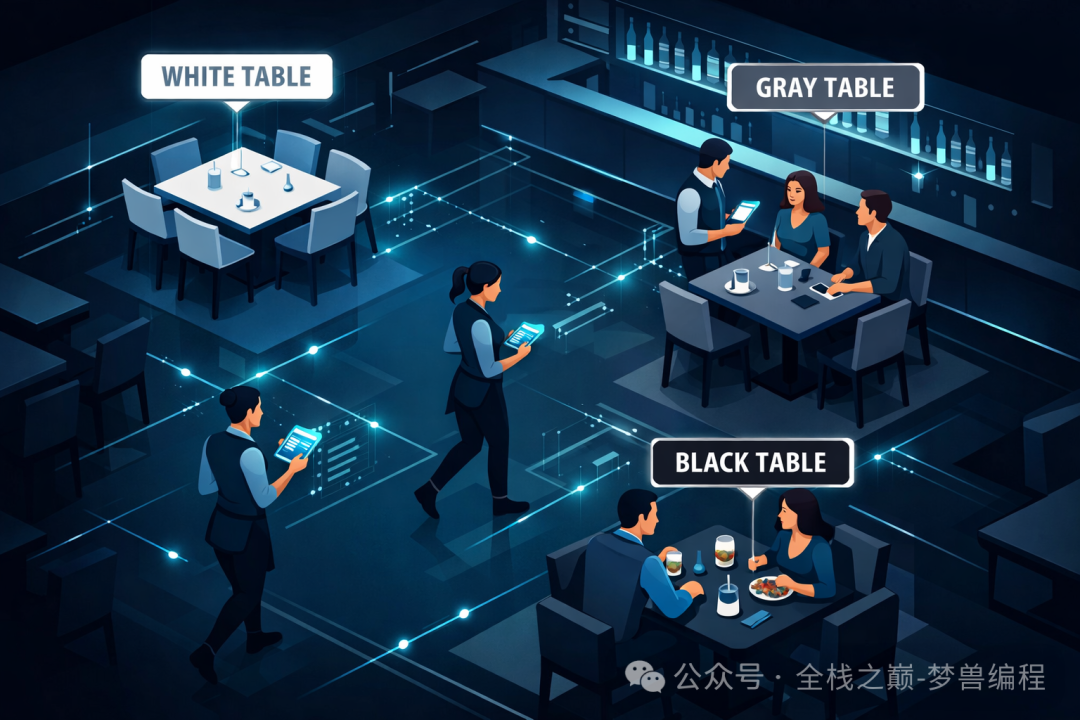 三色标记法在餐厅场景下的示意图
