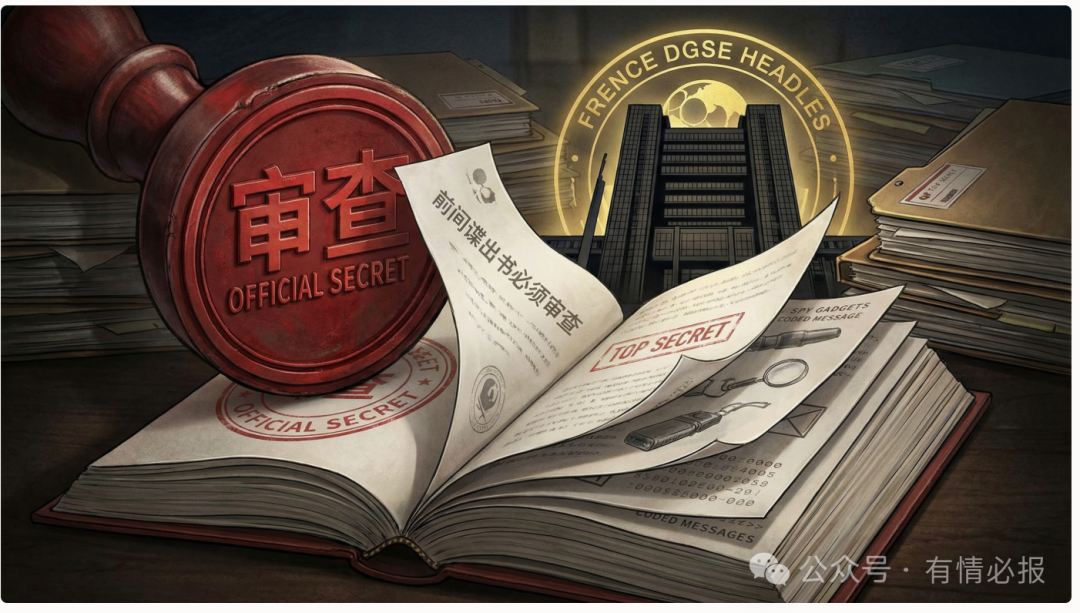 前情报官员出书审查插画:桌面文件与印章