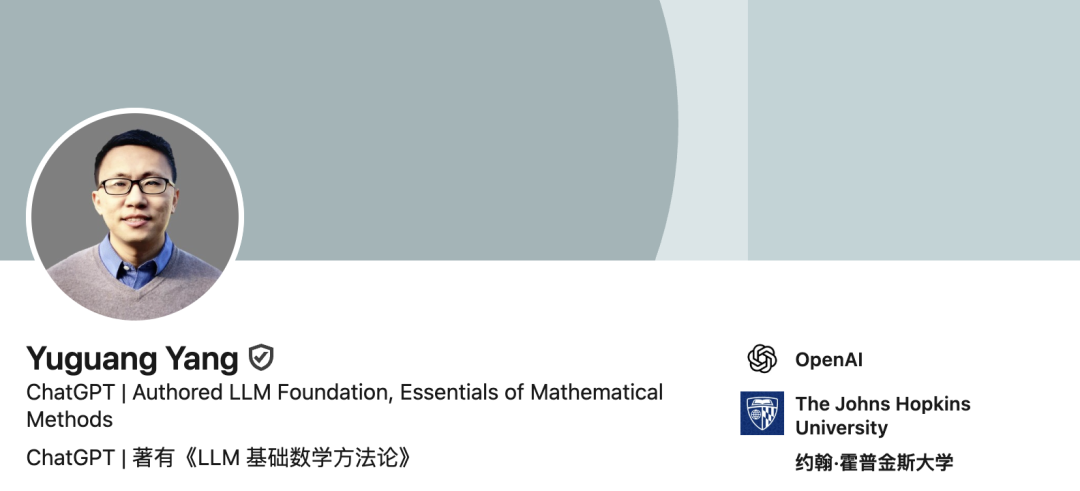 Yuguang Yang 的个人页面，显示他在OpenAI、微软、约翰斯·霍普金斯大学等经历