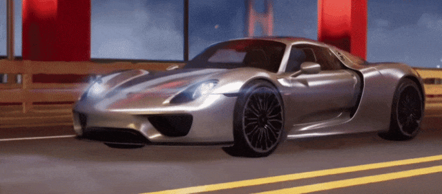 《异环》保时捷918跑车在樱花山路上行驶GIF