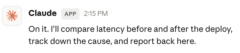 Claude在Slack中响应延迟对比任务的示例