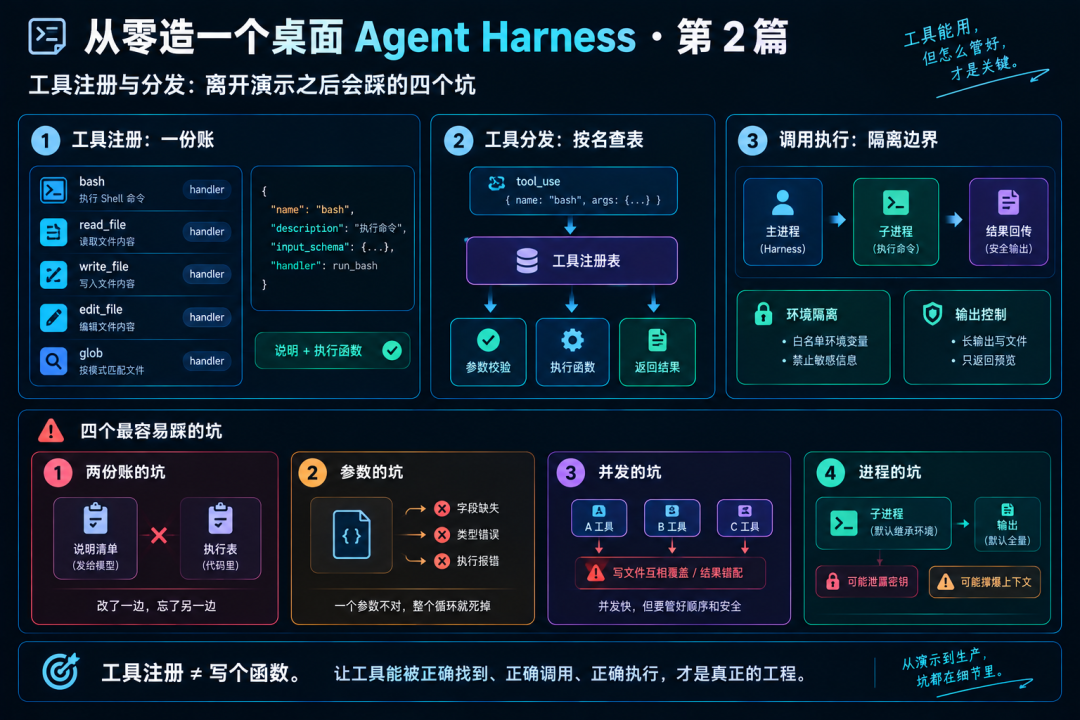 桌面 Agent Harness 工具注册分发与四个坑总览