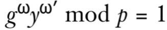 周期函数等式 g^ω * y^ω‘ mod p = 1