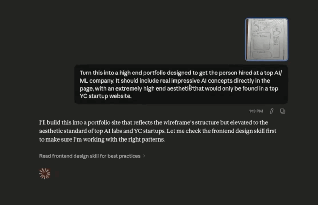 Opus 4.7根据线框图生成的高端作品集网页设计