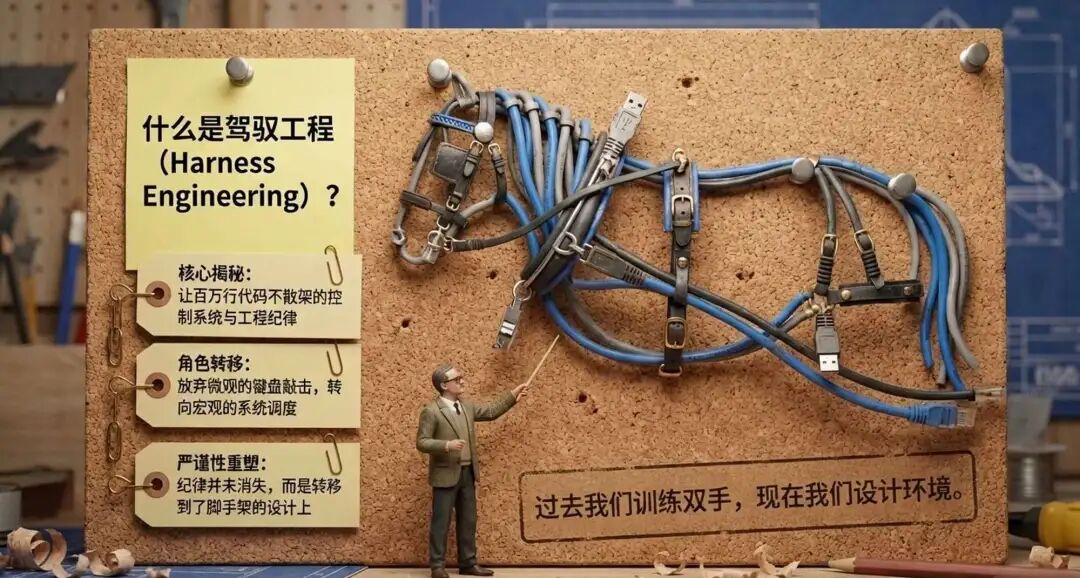 创意插图:用线缆拼成马形,解释Harness Engineering是让模型稳定干活的工程纪律