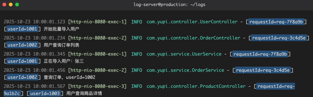 带有requestId和userId的日志输出