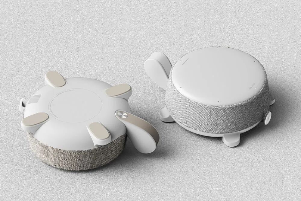 白色圆形智能音箱正背面