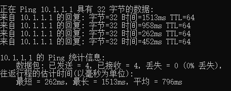 Ping 虚拟网关测试成功