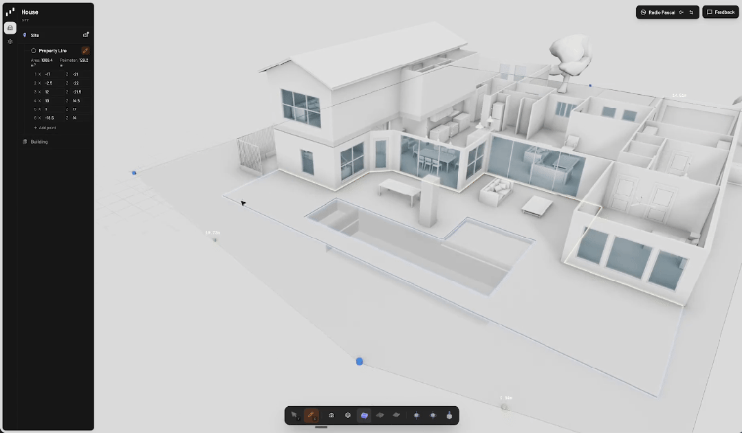 软件界面展示建筑模型的不同视角