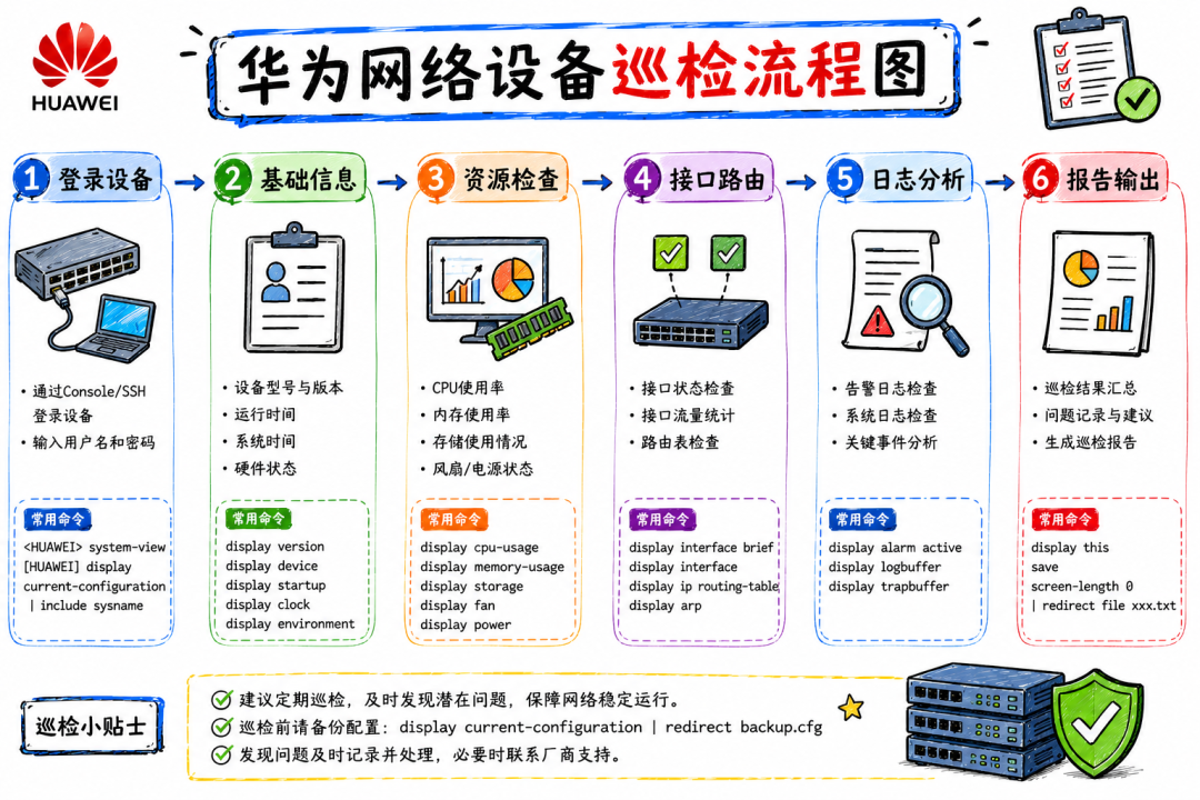 华为网络设备巡检流程图
