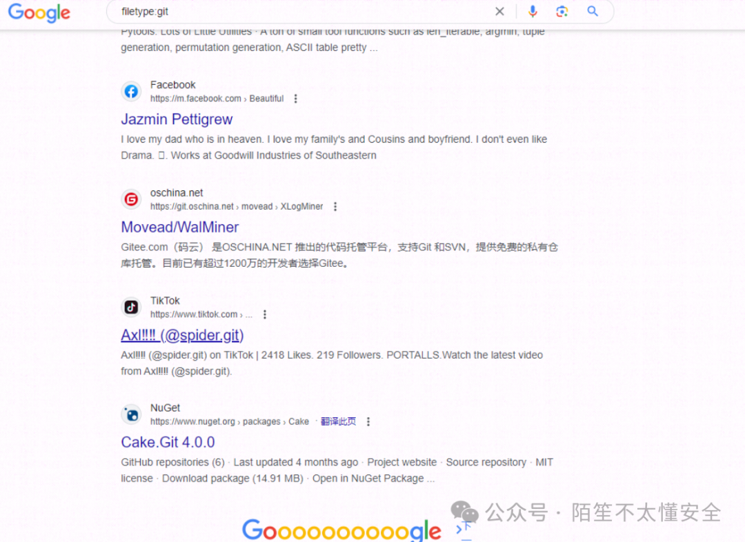 Google搜索filetype:git结果